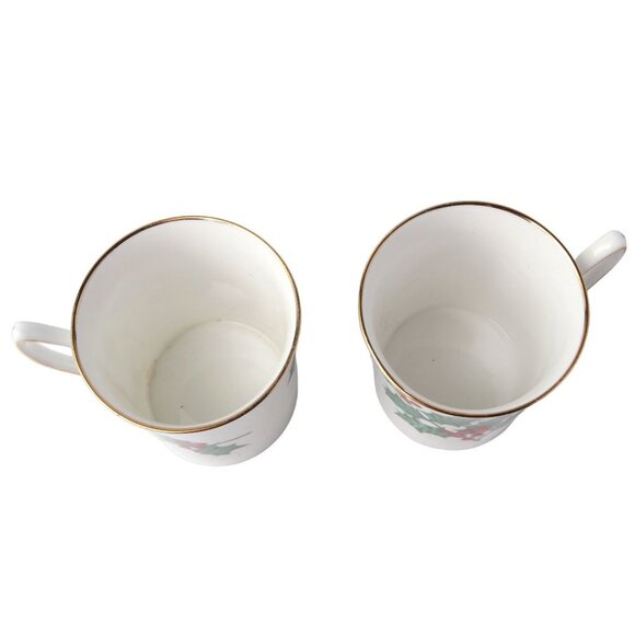 Vintage Rosino Christmas Bone China Mugs Holly Berry Gold Green Red 90s Holidays - Picture 4 of 5